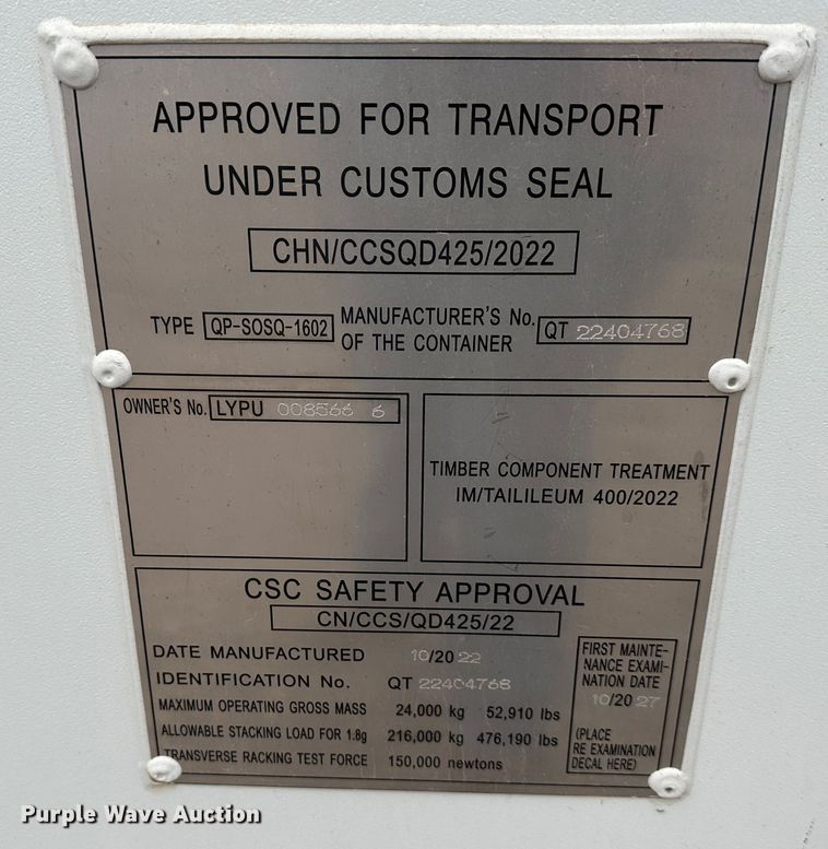 image for item LN9117 2022  40' L shipping container