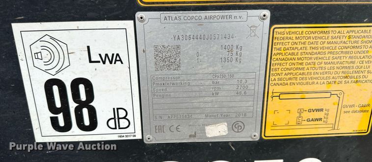 image for item LN9294 2018 Atlas Copco CPS250-150  air compressor