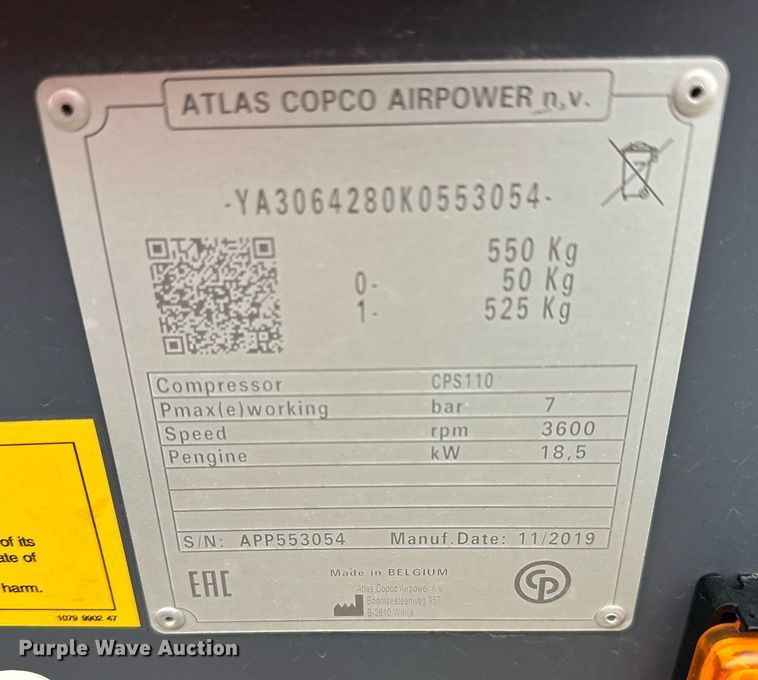 image for item LN9295 Atlas Copco CPS110  air compressor