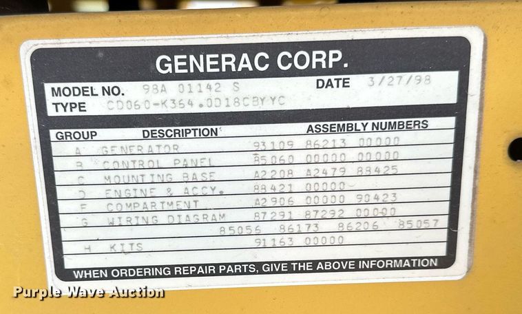 image for item LN9309 Olympian 98A01142-S  generator