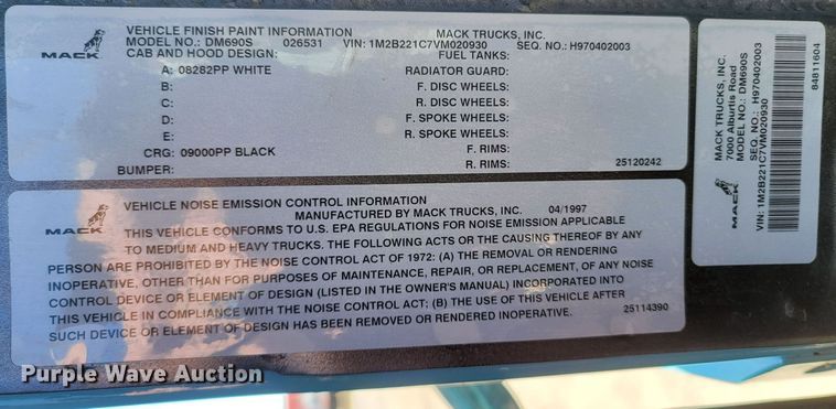 image for item MB9868 1997 Mack DM690S  roll-off container truck