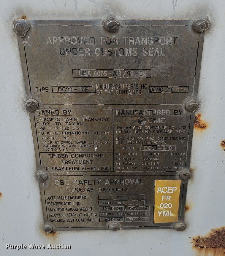 image for item MC9665 2000 CIMC DC20-20B  shipping container