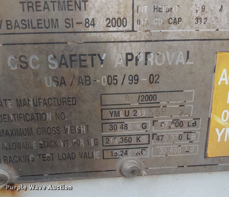 image for item MC9665 2000 CIMC DC20-20B  shipping container