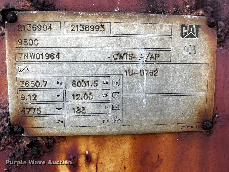 image for item MF9818 Caterpillar 980G  wheel loader bucket