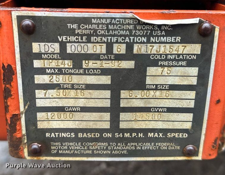 image for item MP9195 1992 Ditch Witch TP14J  equipment trailer