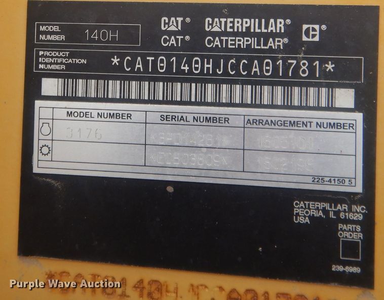 image for item DJ7005 2005 Caterpillar 140H  motor grader