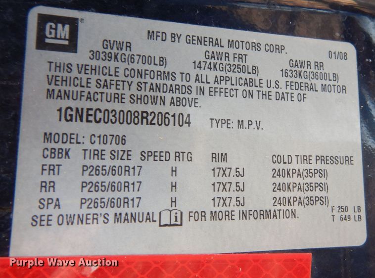 image for item DK7695 2008 Chevrolet Tahoe Police  SUV