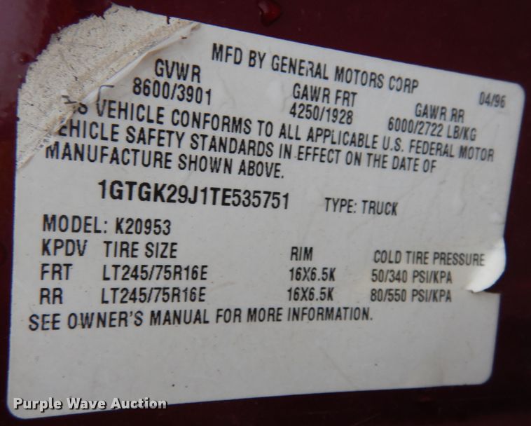 image for item DK7721 1996 GMC Sierra 2500  Club Cab pickup truck