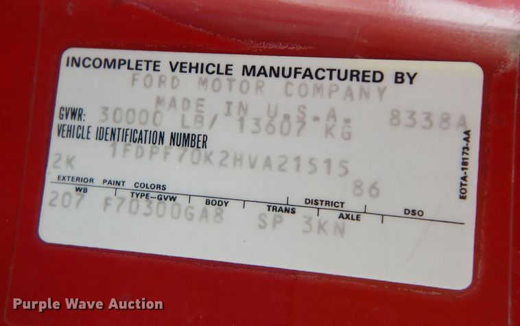 image for item DK7723 1987 Ford F700  pumper fire truck