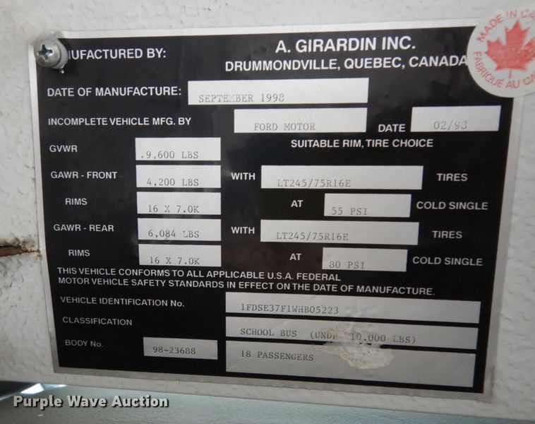 image for item DK7724 1998 Ford E350  school bus