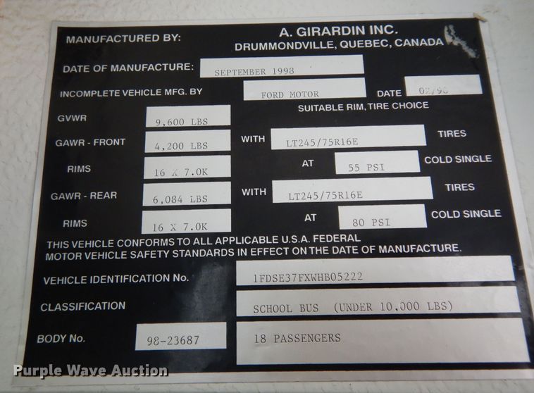 image for item DK7725 1998 Ford E350  school bus