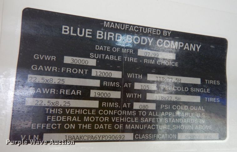 image for item DK7726 2000 Blue Bird TC2000  school bus