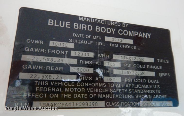 image for item DK7727 2001 Blue Bird TC2000  school bus