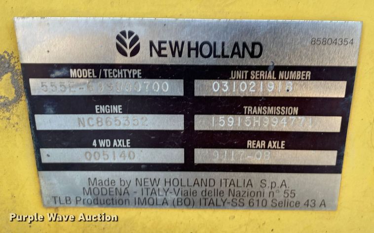 image for item DL7076 1999 New Holland 555E  backhoe