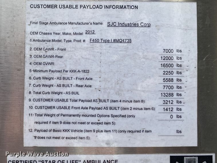 image for item DL7111 2012 Ford F450 Super Duty  ambulance