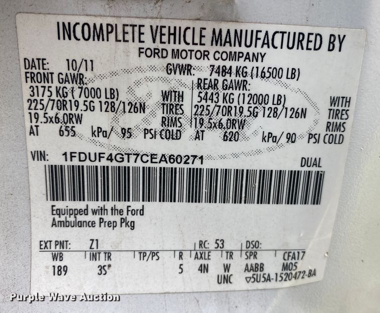 image for item DL7111 2012 Ford F450 Super Duty  ambulance