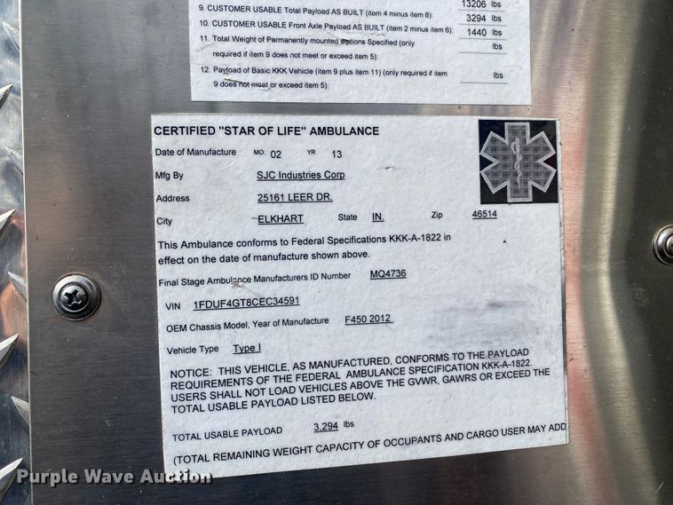 image for item DL7112 2012 Ford F450 Super Duty  ambulance