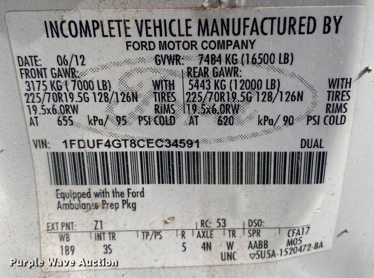 image for item DL7112 2012 Ford F450 Super Duty  ambulance