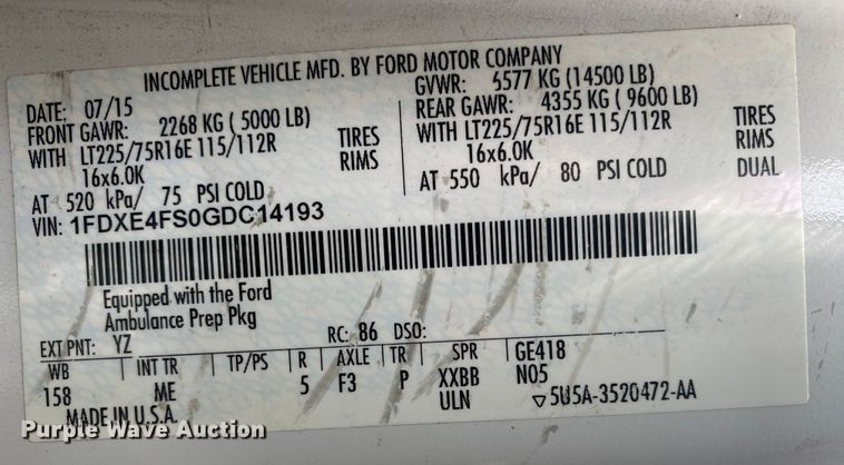 image for item DL7113 2016 Ford E450 Super Duty  ambulance