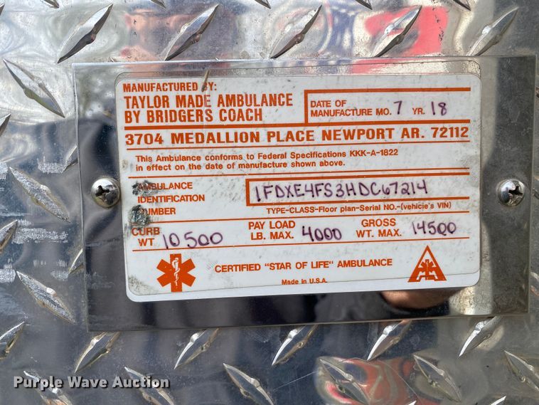 image for item DL7114 2017 Ford E450 Super Duty  ambulance