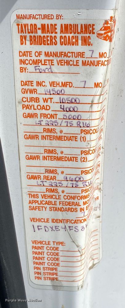 image for item DL7114 2017 Ford E450 Super Duty  ambulance