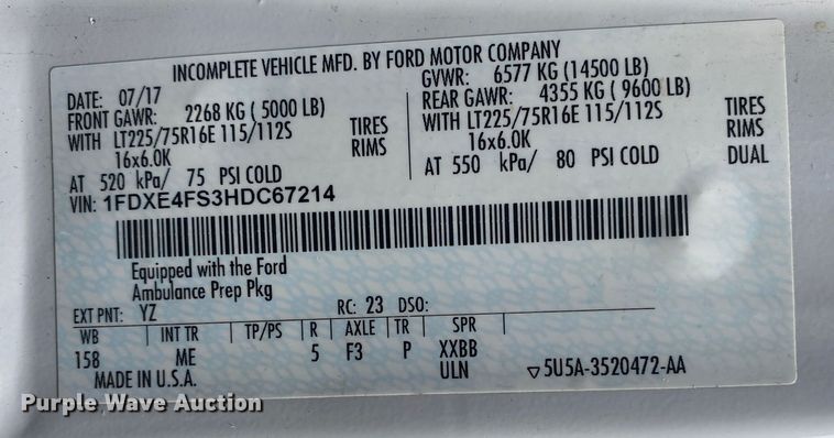 image for item DL7114 2017 Ford E450 Super Duty  ambulance