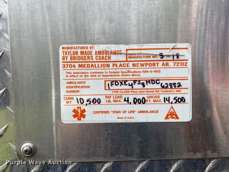 image for item DL7115 2017 Ford E450 Super Duty  ambulance