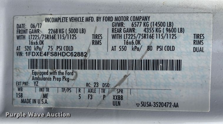 image for item DL7115 2017 Ford E450 Super Duty  ambulance