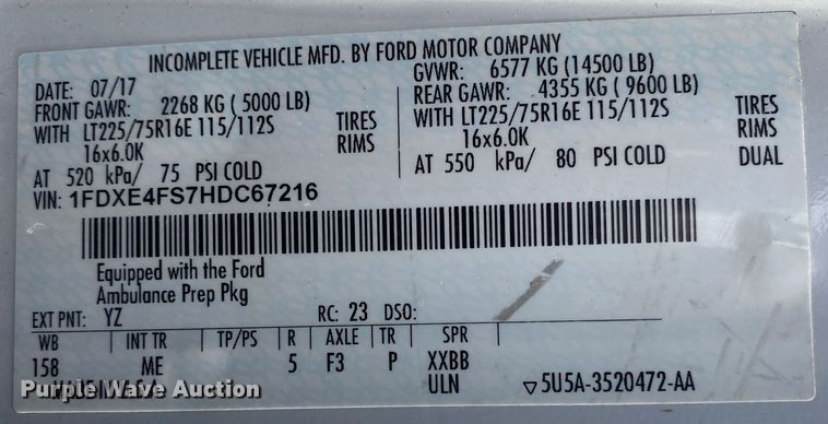 image for item DL7118 2017 Ford E450 Super Duty  ambulance