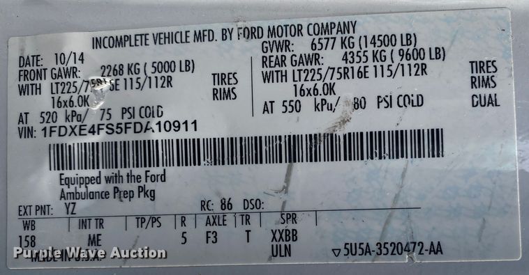 image for item DL7119 2015 Ford E450 Super Duty  ambulance