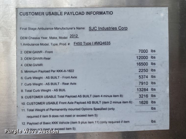 image for item DL7120 2012 Ford F450 Super Duty  ambulance