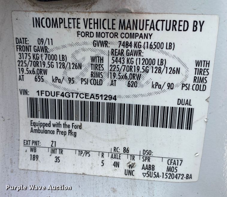 image for item DL7120 2012 Ford F450 Super Duty  ambulance