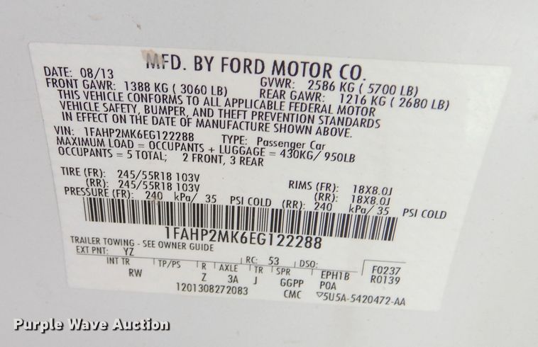 image for item DN6322 2014 Ford Taurus Police Interceptor