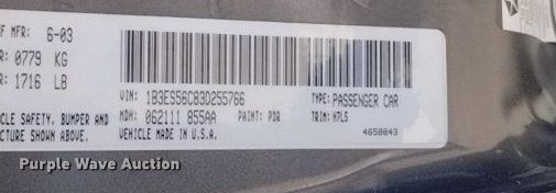 image for item DN6348 2003 Dodge Neon SXT