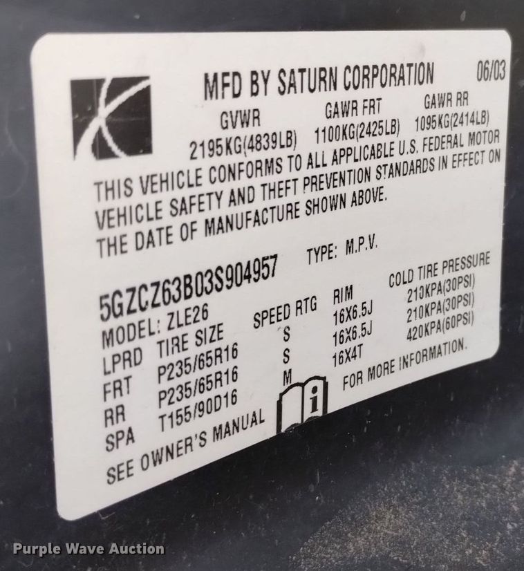 image for item DN6349 2003 Saturn Vue  SUV