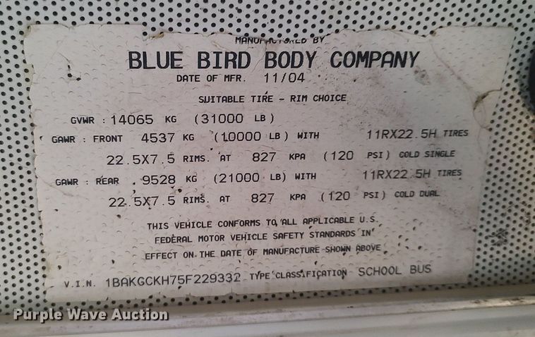 image for item DO3797 2005 Blue Bird  school bus