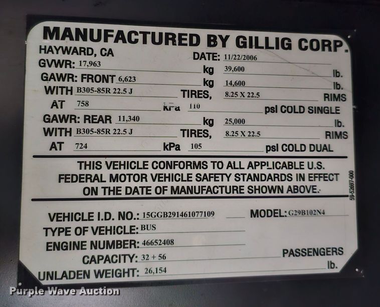 image for item DO4210 2006 Gillig G29B102N4  transit bus
