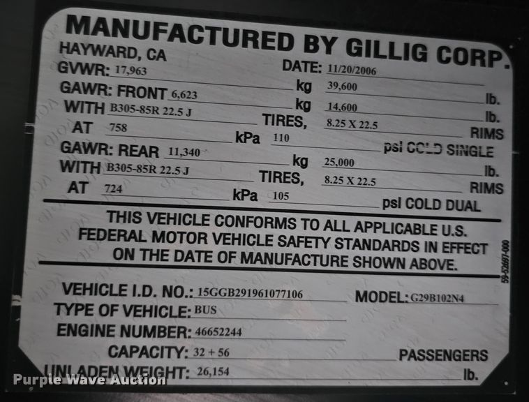 image for item DO4212 2006 Gillig G29B102N4  transit bus