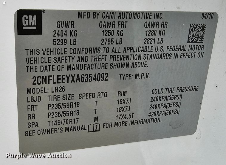 image for item DO4213 2010 Chevrolet Equinox LT  SUV