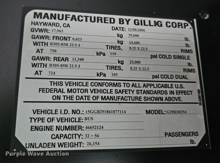 image for item DO4217 2006 Gillig G29B102N4  transit bus