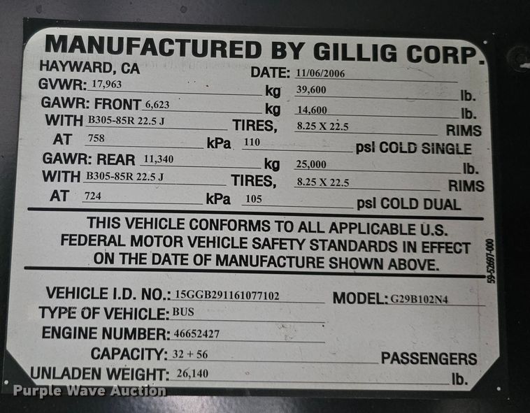 image for item DO4218 2006 Gillig G29B102N4  transit bus
