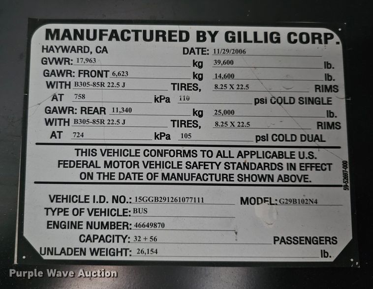 image for item DO4220 2006 Gillig G29B102N4  transit bus