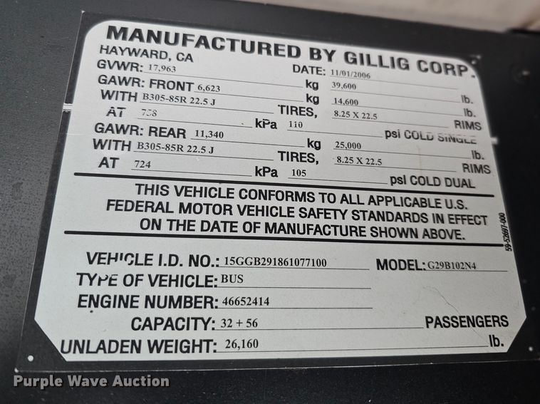 image for item DO4221 2006 Gillig G29B102N4  transit bus