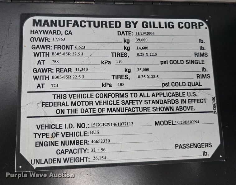 image for item DO4222 2006 Gillig G29B102N4  transit bus