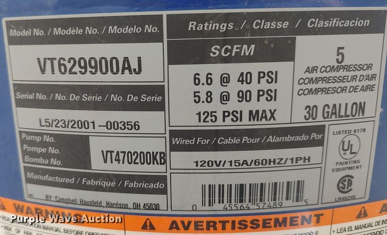 image for item DQ0401 Campbell Haufeld VT629900AJ  air compressor