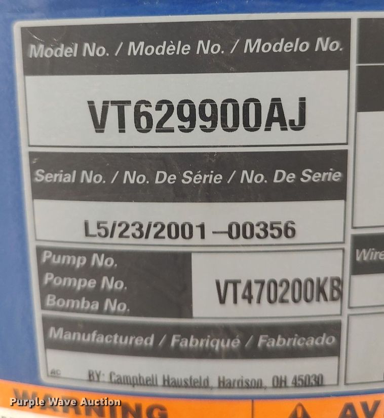 image for item DQ0401 Campbell Haufeld VT629900AJ  air compressor