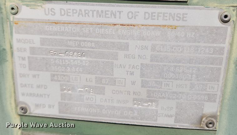 image for item JB9444 Dynamics Corporation of America MEP008A  generator