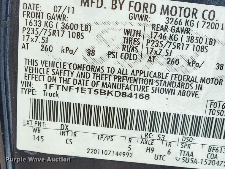 image for item JB9492 2011 Ford F150 XL  pickup truck