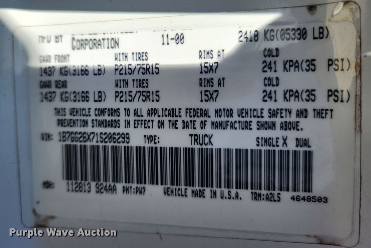 image for item JB9493 2001 Dodge Dakota  pickup truck