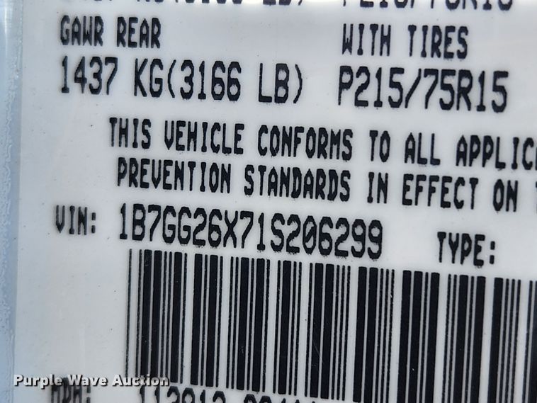 image for item JB9493 2001 Dodge Dakota  pickup truck